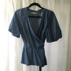 LOFT chambray peplum wrap top